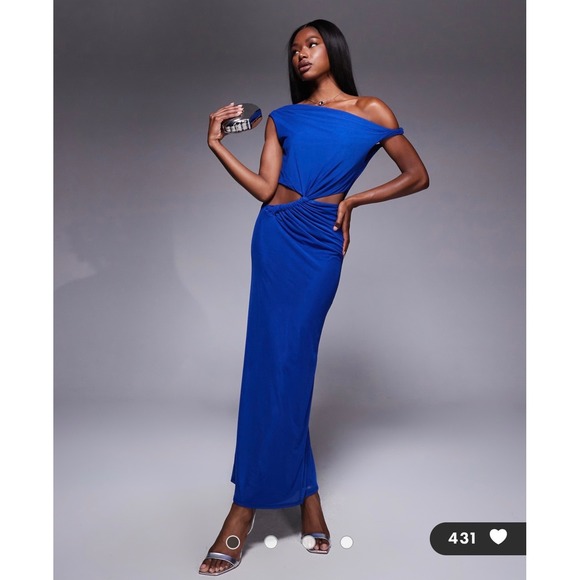 ASOS Dresses & Skirts - ASOS DESIGN Slinky Maxi Dress with Cut-Outs & Twist Detail – Blue US Size 8 NWT